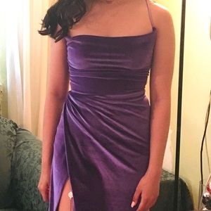 Velvet Maxi Dress with high slit, soft purple colour